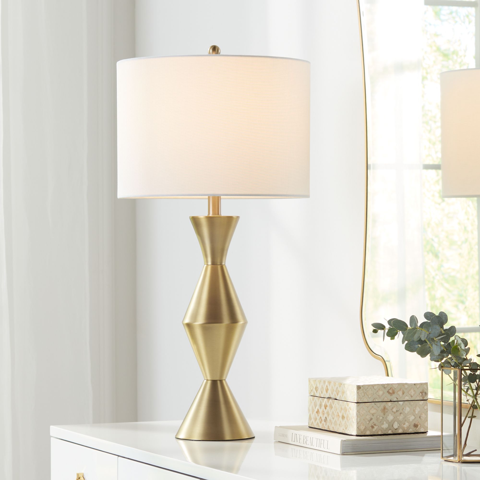Possini Euro Elka 28" High Brass Finish Modern Table Lamps Set of 2