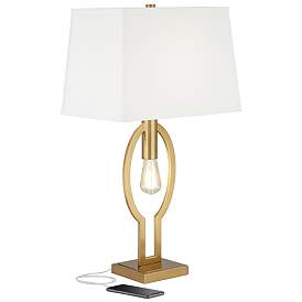 Image2 of Possini Euro Ella 29" Brass Table Lamp with USB Port and Night Light