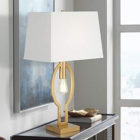 Image1 of Possini Euro Ella 29" Brass Table Lamp with USB Port and Night Light