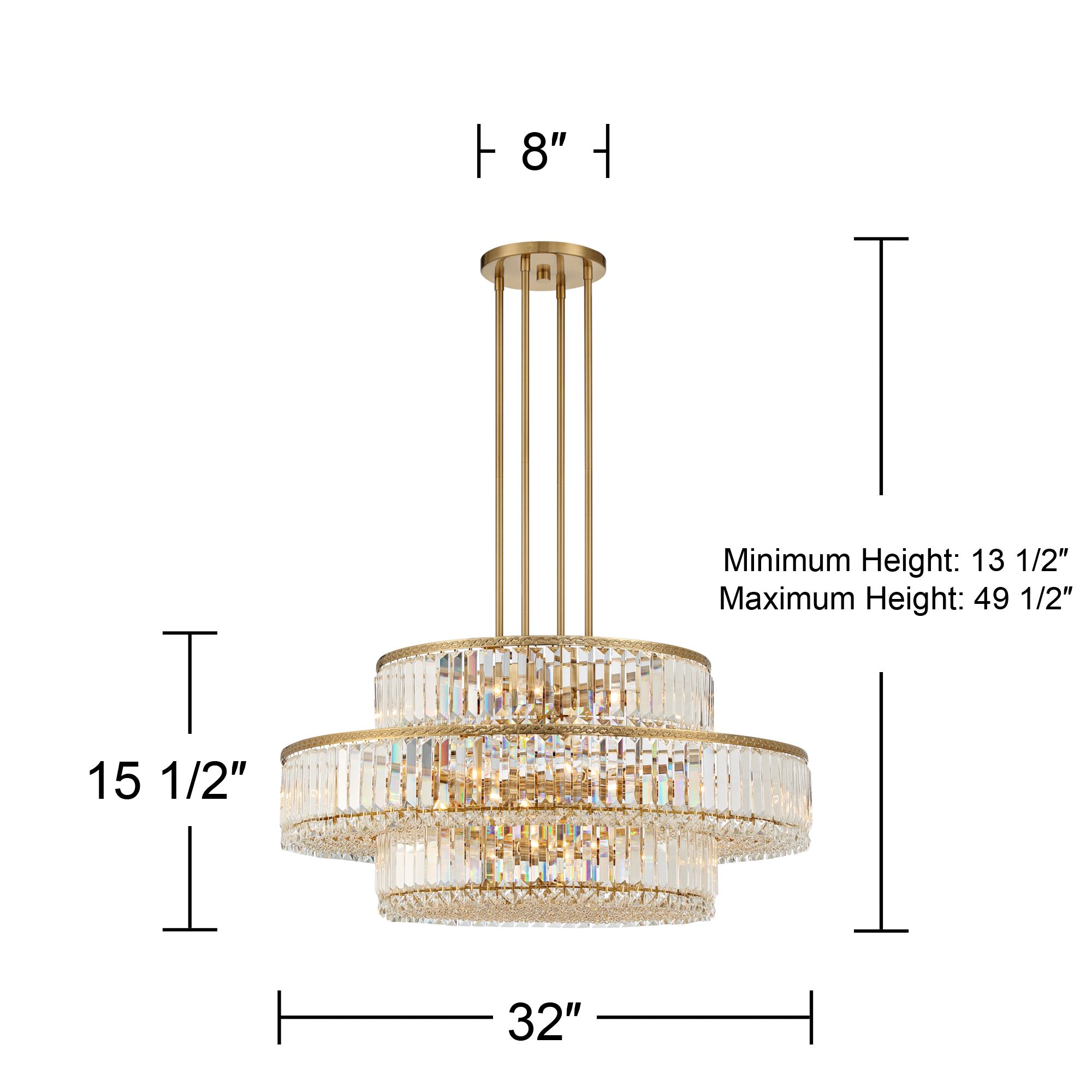 Possini Euro Ella 32"W 16-Light 3-Tier Soft Gold Crystal Chandelier in scene