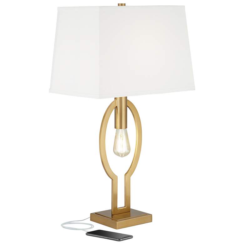 Image 2 Possini Euro Ella Open Brass Night Light Table Lamp with USB Port