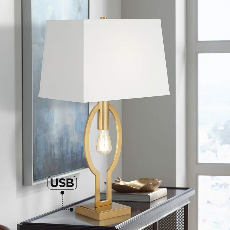 Image 1 Possini Euro Ella Open Brass Night Light Table Lamp with USB Port