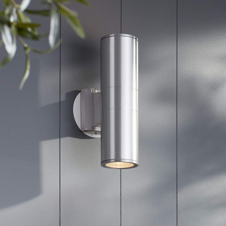 Image 1 Possini Euro Ellis 11 3/4" Brushed Nickel Up-Down Outdoor Wall Light