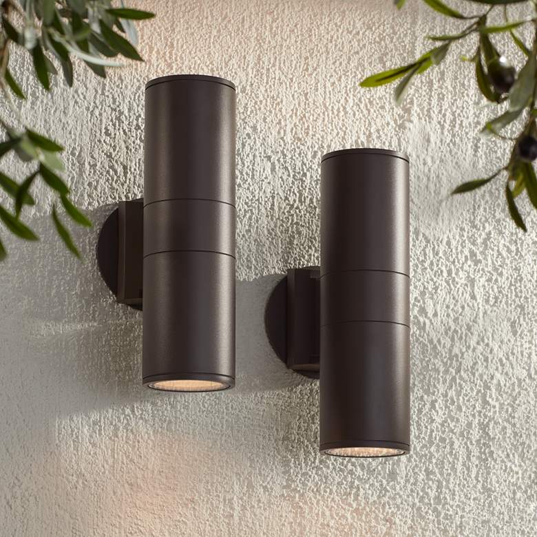 Image 1 Possini Euro Ellis 11 3/4 inch High Brown Up-Down Outdoor Lights Set of 2