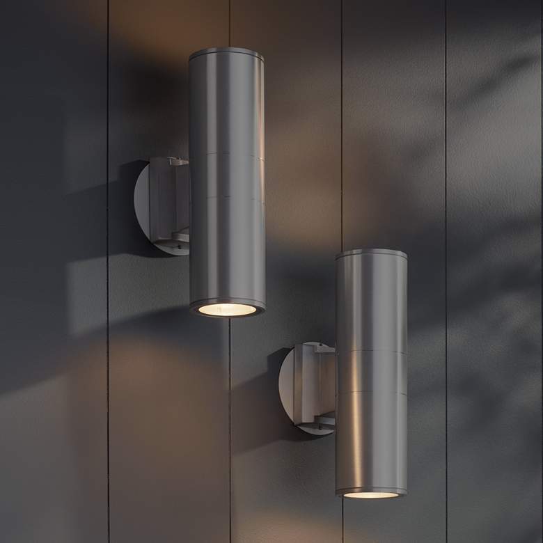 Possini Euro Ellis 11 3/4&quot;H Brushed Nickel Outdoor Wall Light Set of 2 more views