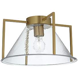 Image2 of Possini Euro Ellsmere 15"W Warm Brass Ceiling Light with Hammer Glass