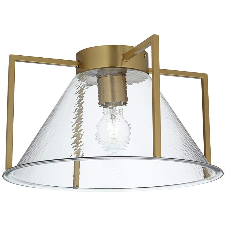 Image 2 Possini Euro Ellsmere 15"W Warm Brass Ceiling Light with Hammer Glass
