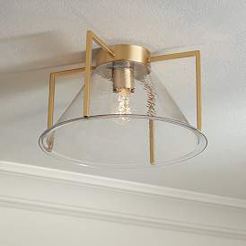 Image1 of Possini Euro Ellsmere 15"W Warm Brass Ceiling Light with Hammer Glass