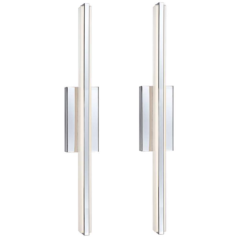 Image 3 Possini Euro Eloe Chrome 31 1/4 inch High Linear LED Bath Light Set of 2