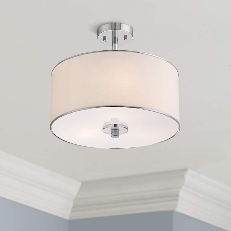 Image 1 Possini Euro Elsa 16 inch Wide White Fabric Drum Shade Ceiling Light