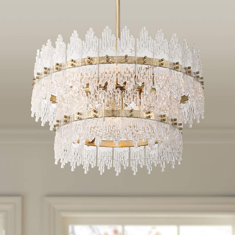 Image 1 Possini Euro Elsa 23 1/2" Brass with Textured Glass 7-Light Pendant