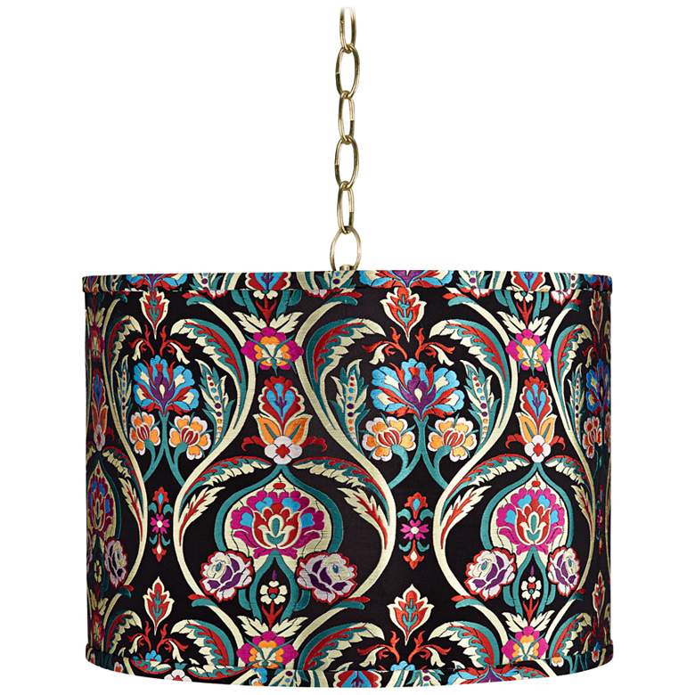 Image 1 Possini Euro Embroidery 15 inch Wide Antique Brass Pendant Light