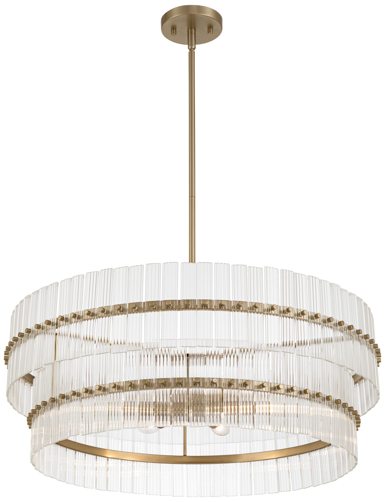 Possini Euro Emerson 26"W Matte Brass Glass 6-Light Tiered Chandelier in scene