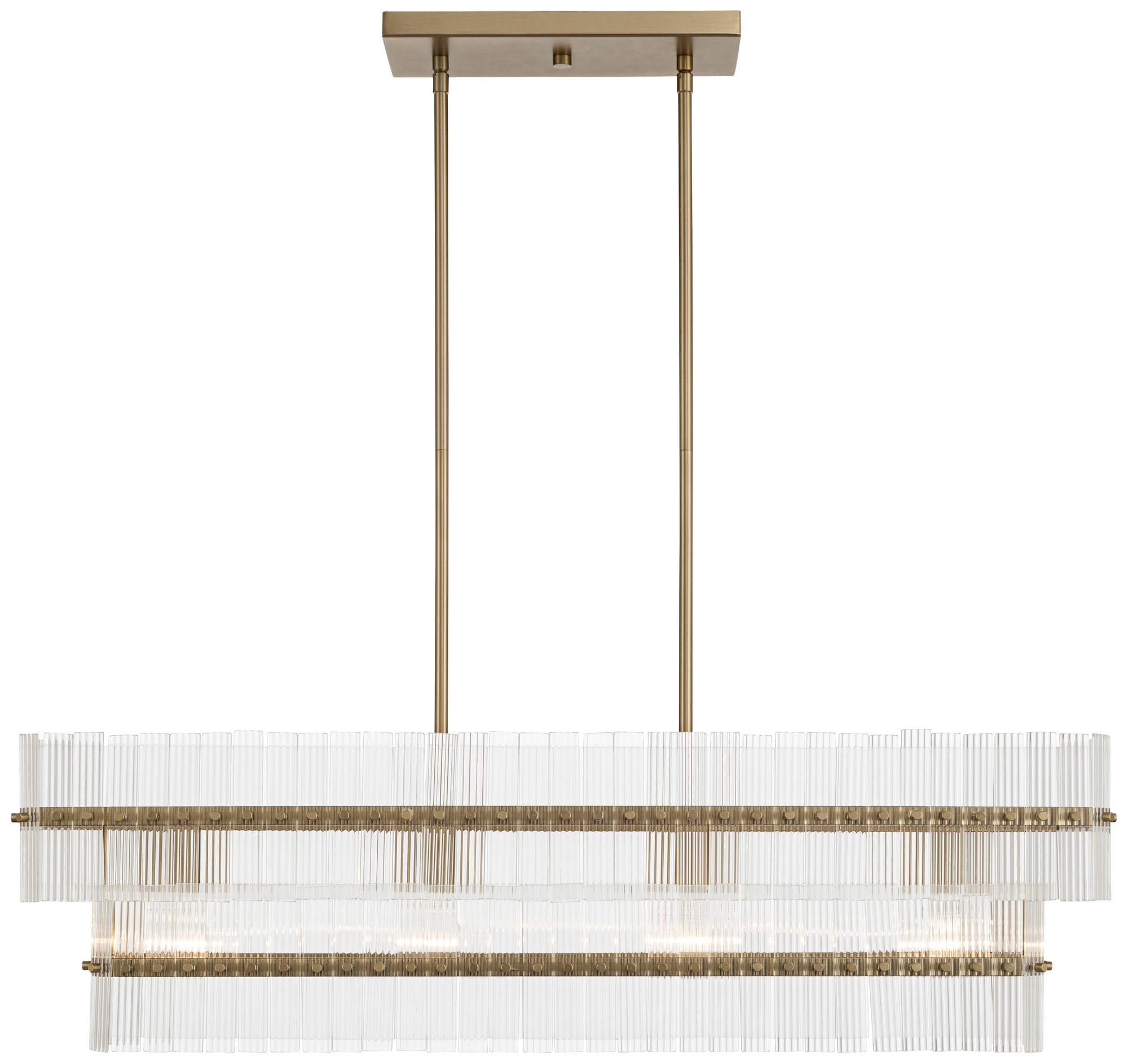 Watch A Video About the Possini Euro Emerson Matte Brass 4 Light Linear Island Pendant