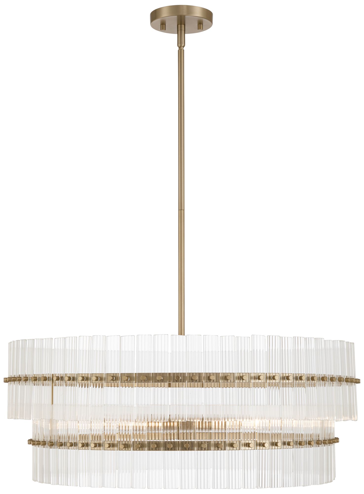 Possini Euro Emmerson 26"W Matte Brass Glass 6-Light Tiered Chandelier in scene