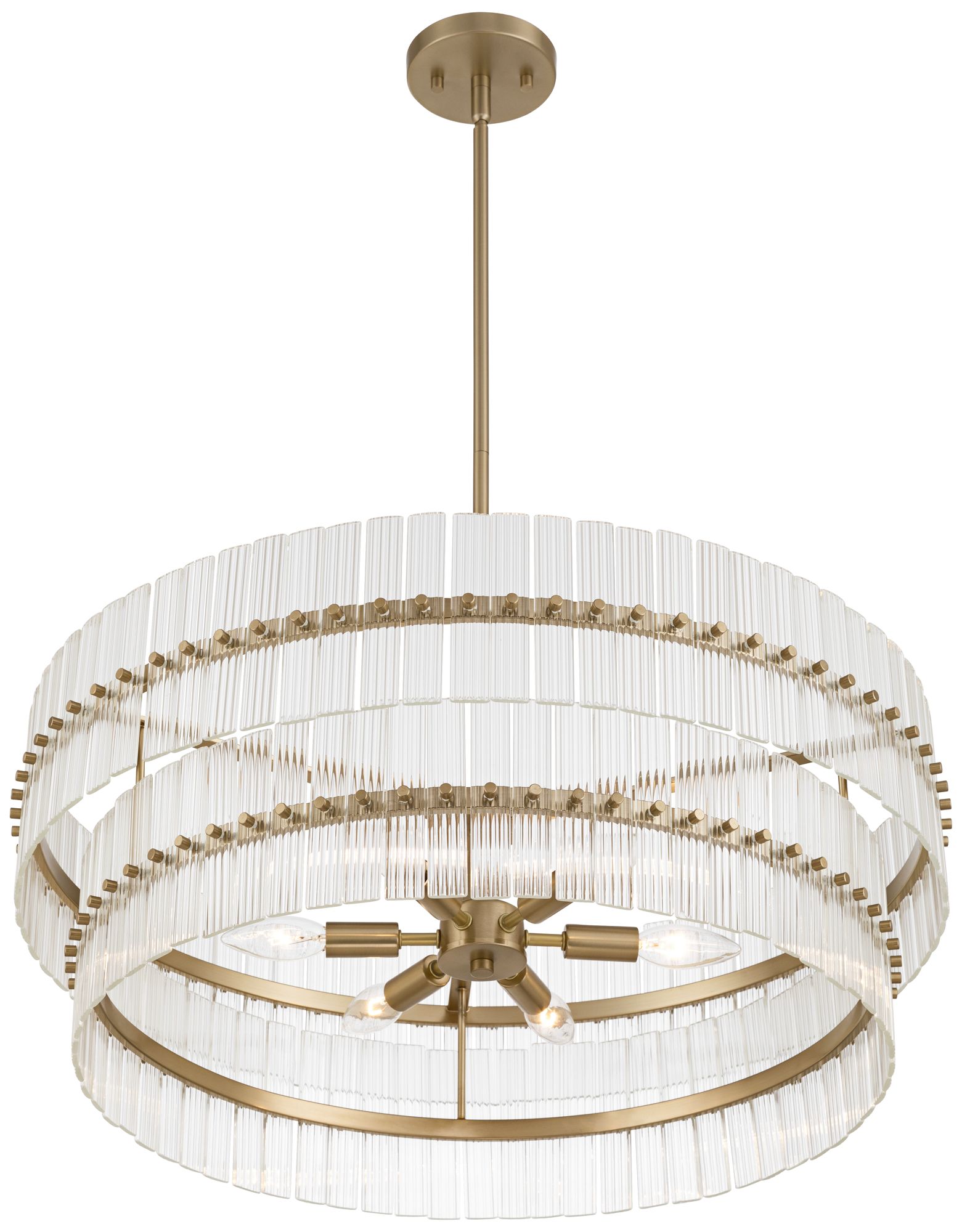 Possini Euro Emmerson 26"W Matte Brass Glass 6-Light Tiered Chandelier in scene