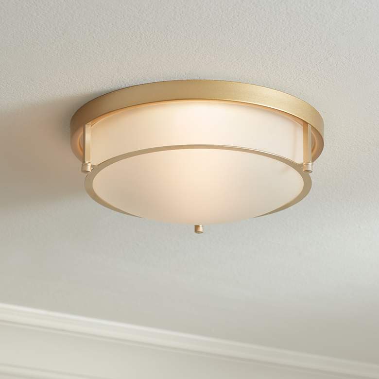 Image 1 Possini Euro Encina 13" Wide Gold and Frosted Glass Ceiling Light