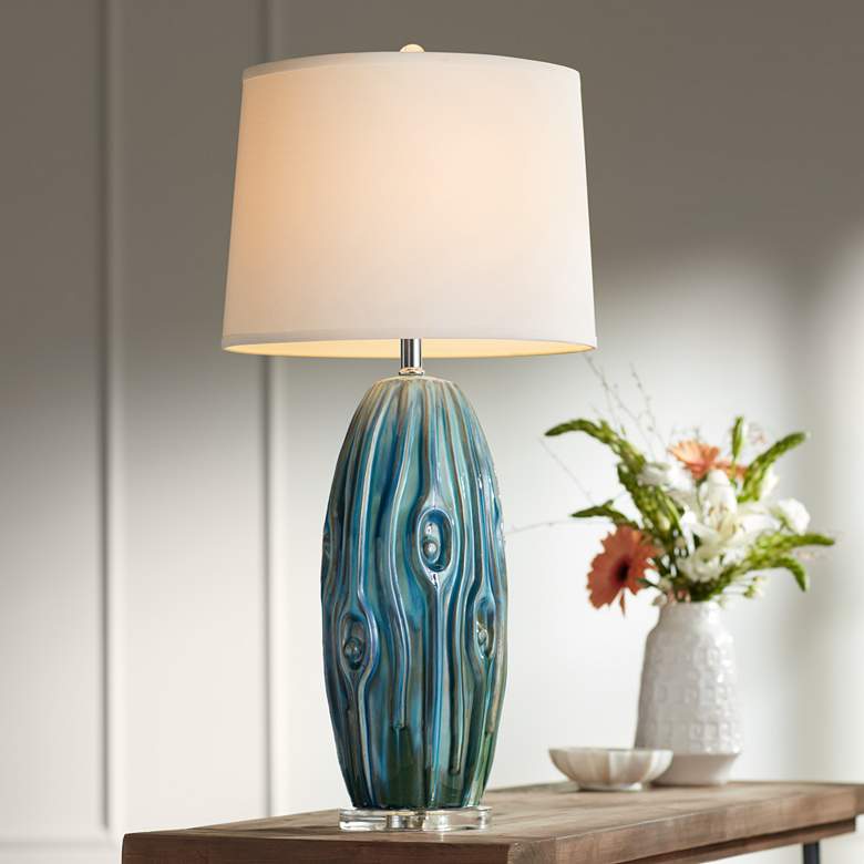 Image 1 Possini Euro Eneya 31 inch High Blue Ceramic Table Lamp