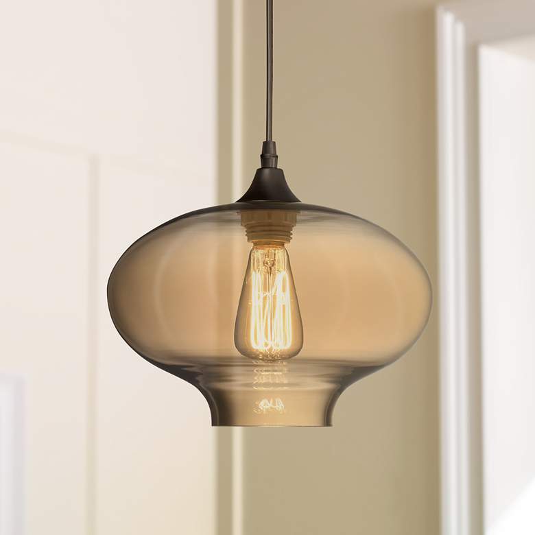 Image 1 Possini Euro Engels 11" Wide Amber Glass LED Mini Pendant