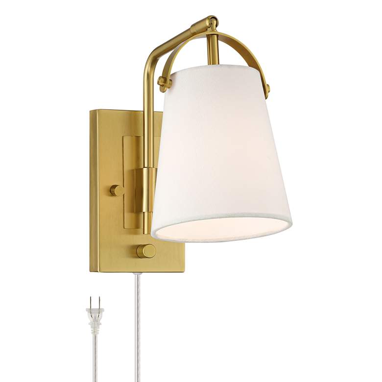 Image 3 Possini Euro Erica 11" High Antique Brass Plug-In Wall Sconce
