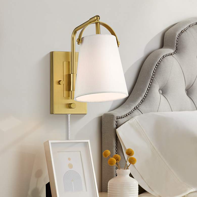 Image 2 Possini Euro Erica 11" High Antique Brass Plug-In Wall Sconce