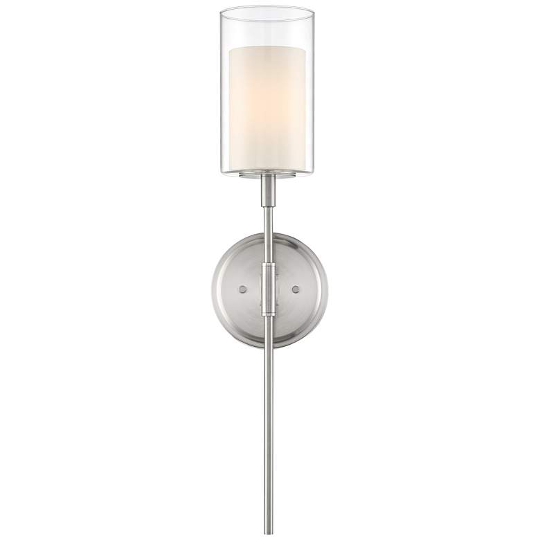Image 5 Possini Euro Erik 26 1/4 inch High Brushed Nickel Glass Shade Wall Sconce more views