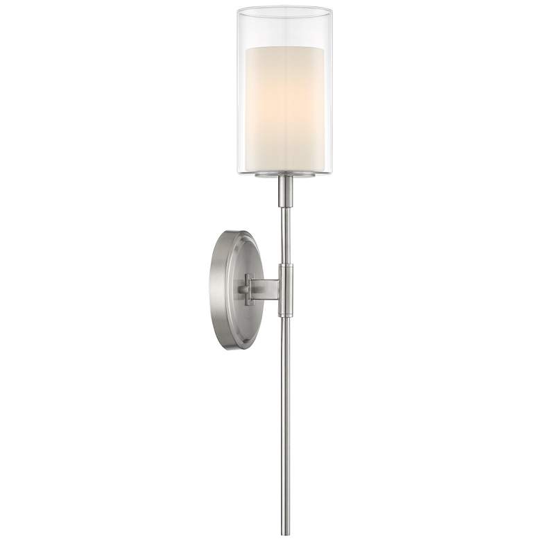 Image 7 Possini Euro Erik 26 1/4 inch High Brushed Nickel Glass Shade Wall Sconce more views