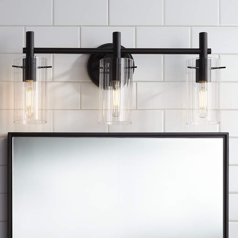 Image 1 Possini Euro Erika 22" Wide Black 3-Light Bathroom Vanity Light