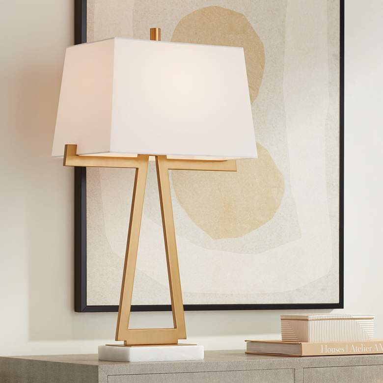 Image 1 Possini Euro Erin 31" Warm Gold Modern Table Lamp with Marble Base