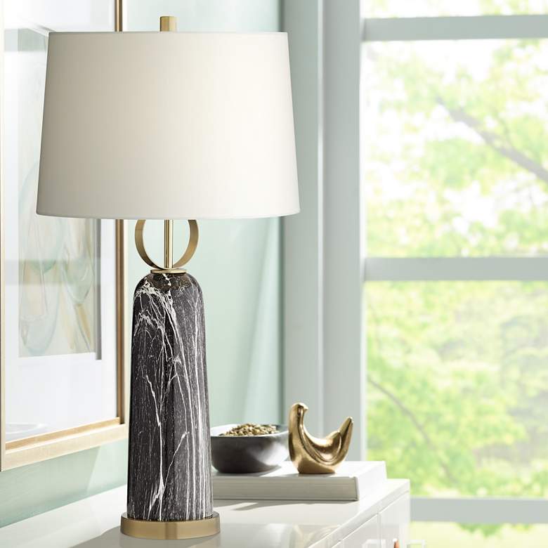 Image 1 Possini Euro Ernest Black Faux Marble Table Lamp