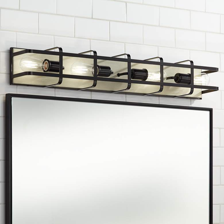 Image 1 Possini Euro Esme 33.5" Wide Matte Black 4-Light Bath Light