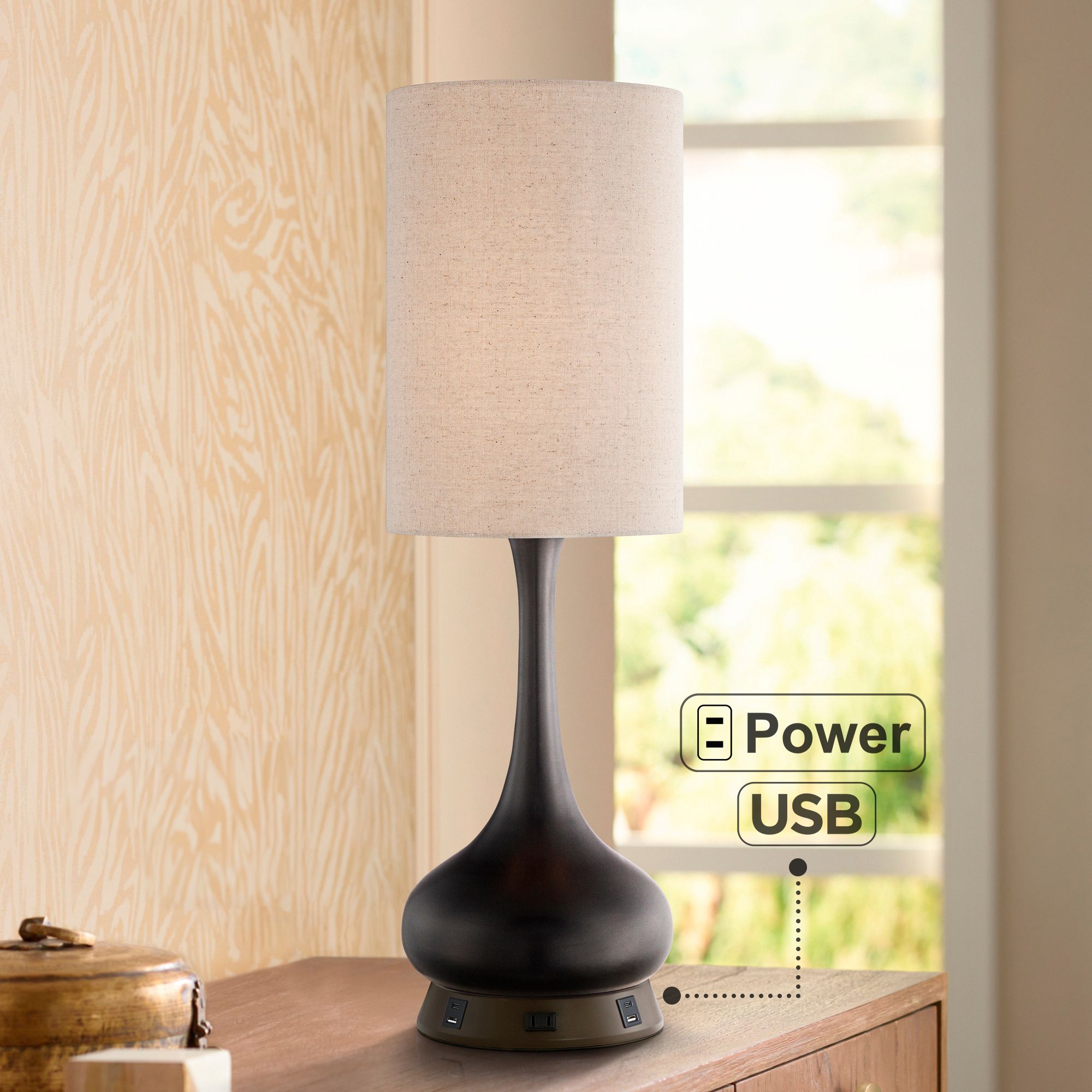 Image 7 Possini Euro Espresso Bronze Droplet Table Lamp with USB Workstation Base more views