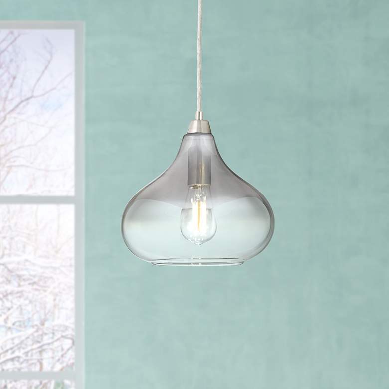 Image 1 Possini Euro Eun 9 1/2" Wide Brushed Nickel and Glass LED Mini Pendant