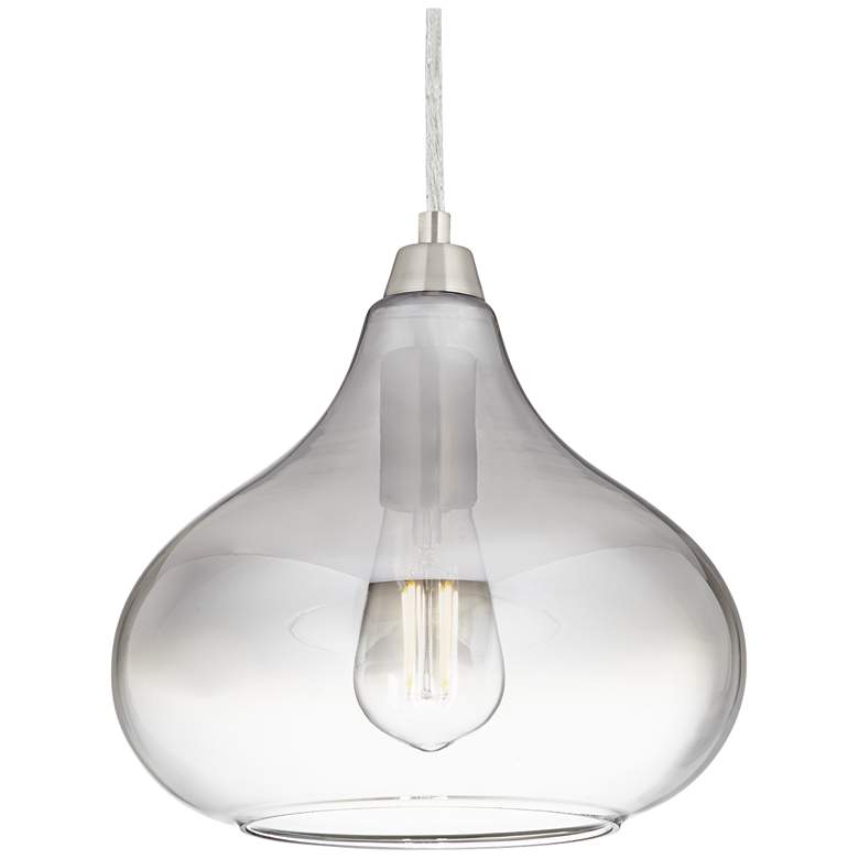 Image 3 Possini Euro Eun 9 1/2" Wide Brushed Nickel and Glass LED Mini Pendant more views