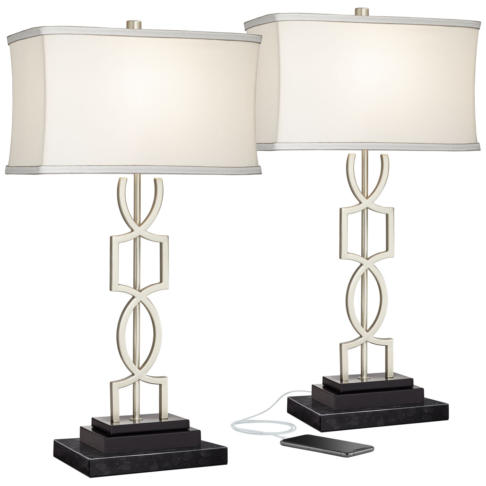 Possini Euro Evan 28 1/2" Modern USB Lamps Set of 2 with Marble Risers