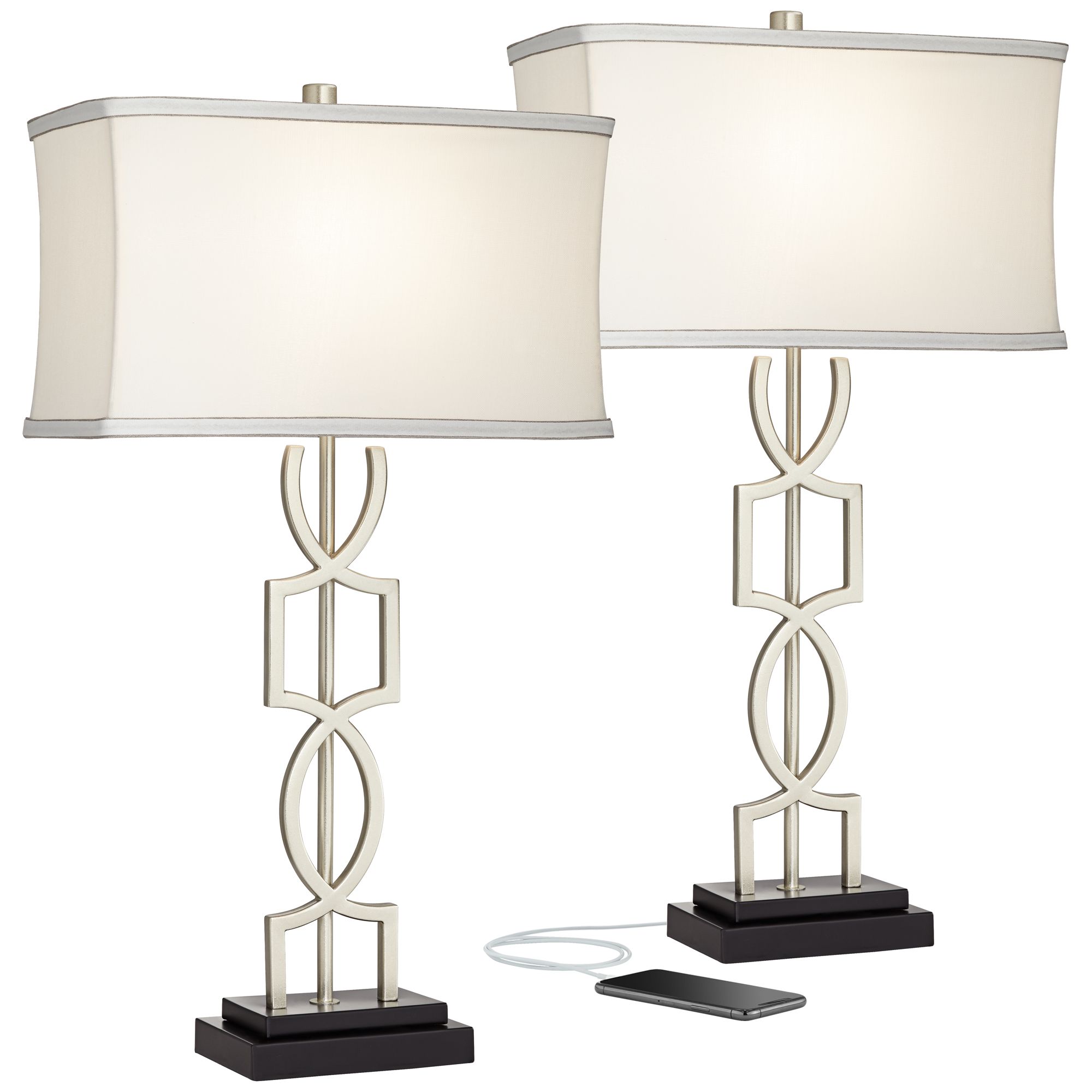Image 2 Possini Euro Evan 28 1/2" Nickel Modern Luxe USB Lamps Set of 2