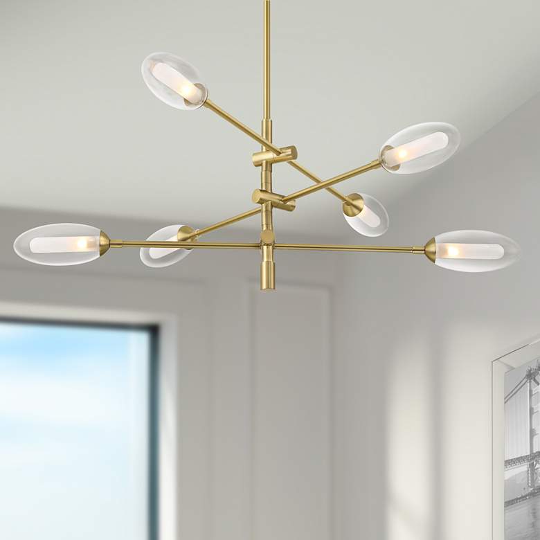 Image 1 Possini Euro Evelyn 33"W Brushed Gold 6-Light LED Sputnik Chandelier
