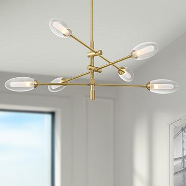 Possini Euro Evelyn 33"W Brushed Gold 6-Light LED Sputnik Chandelier