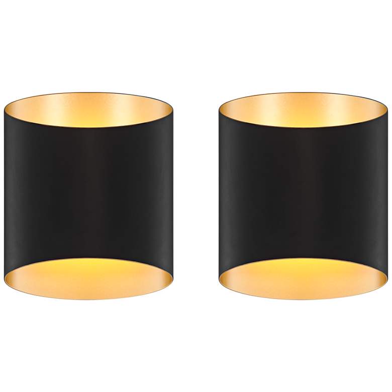 Image 2 Possini Euro Everard 10" High Black and Gold LED Wall Sconce Set of 2
