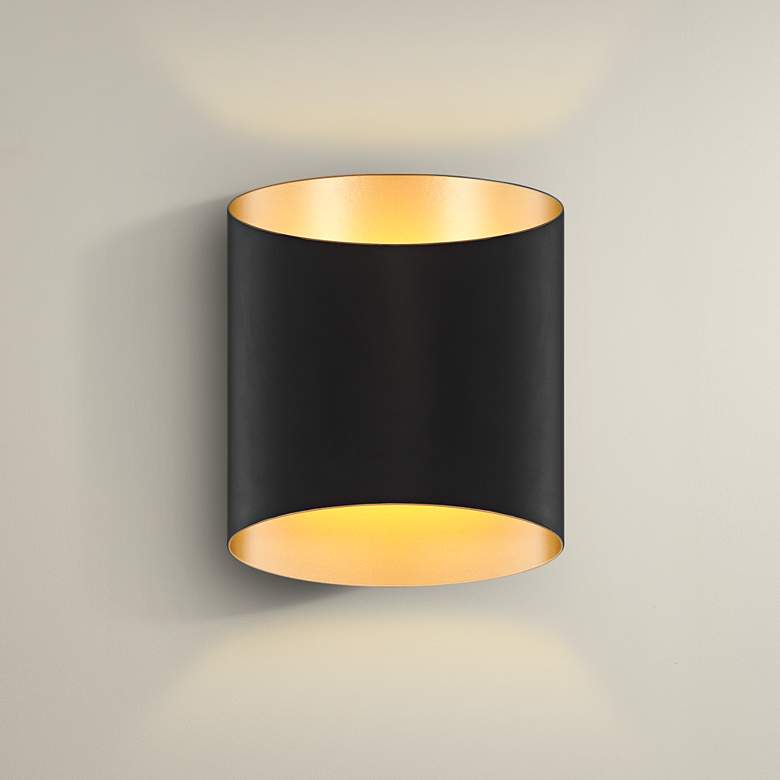 Image 1 Possini Euro Everard 10" High Black and Gold LED Wall Sconce