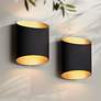 2_Possini Euro Everard 10"H Black Gold LED Outdoor Wall Light Set of 2