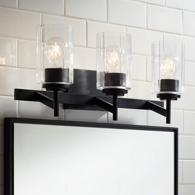 Image 1 Possini Euro Evette 21" Wide Black 3-Light Bath Light