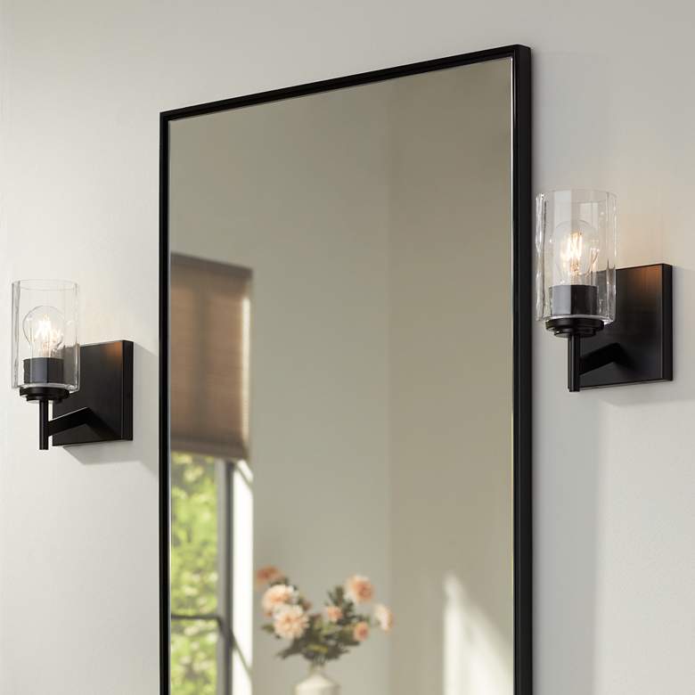 Image 1 Possini Euro Evette 9 1/4" High Black Wall Sconce Set of 2