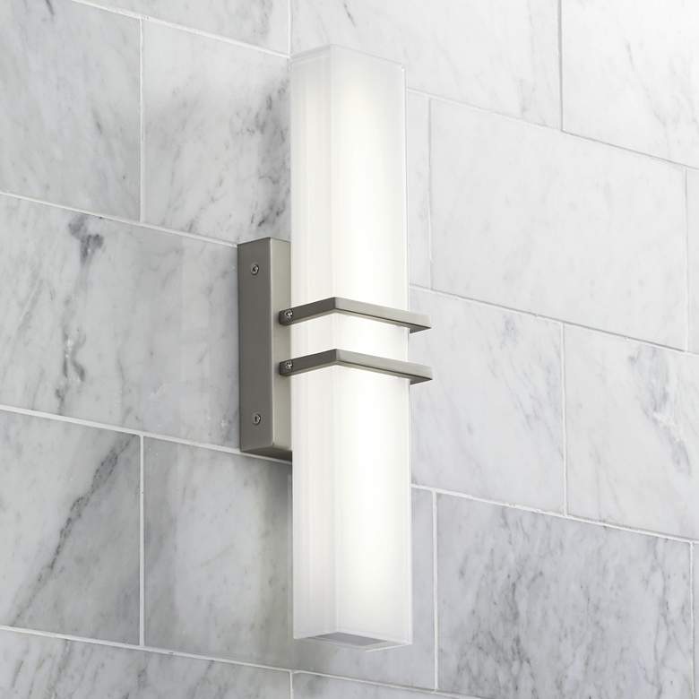 Image 1 Possini Euro Exeter 17 inch High Nickel and Glass Modern LED Bath Light