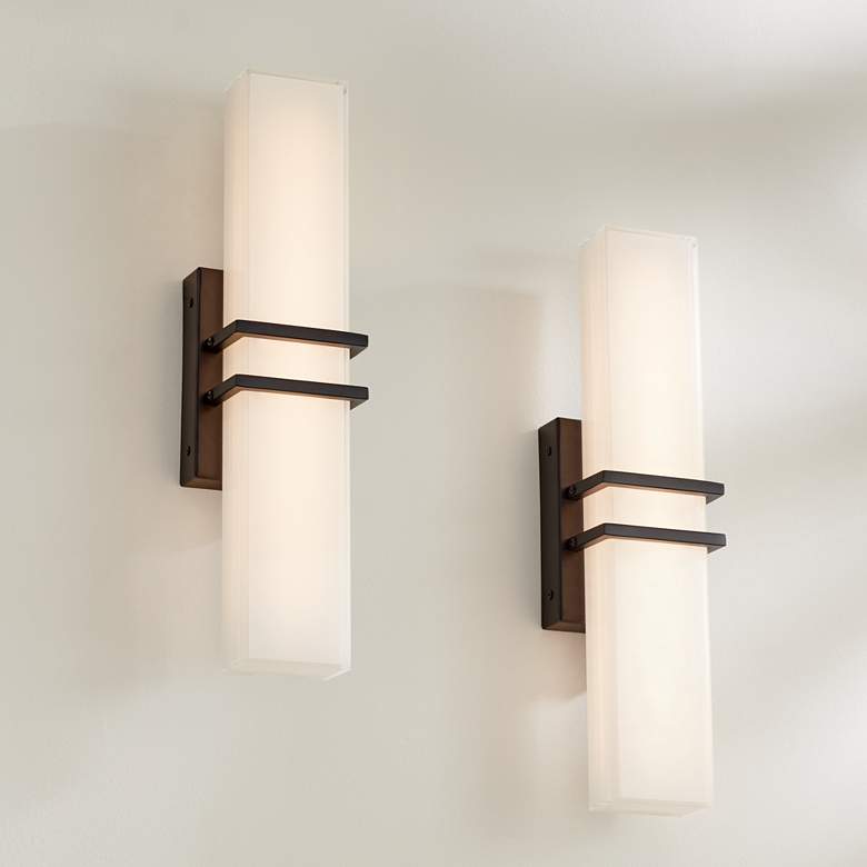 Image 1 Possini Euro Exeter 17" Wide Black LED Bathroom Vanity Light Set of 2