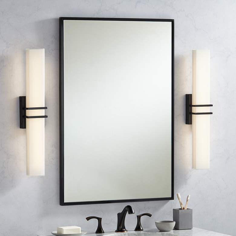Image 1 Possini Euro Exeter 24 inch High Black LED Bathroom Vanity Light Set of 2