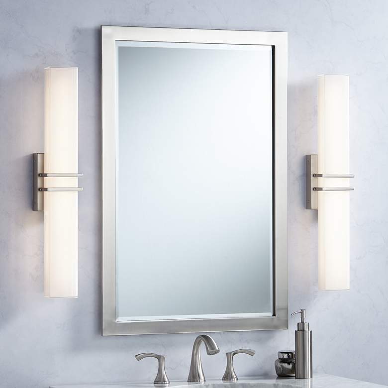 Image 1 Possini Euro Exeter 24 inch High Nickel LED Bathroom Vanity Light Set of 2