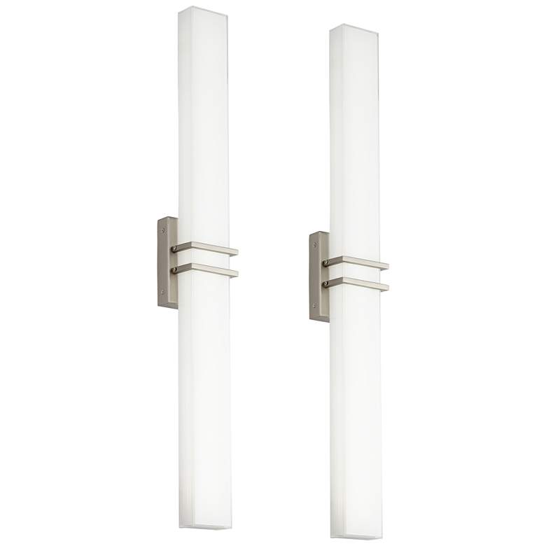 Image 1 Possini Euro Exeter 36" High Nickel LED Modern Bathroom Light Set of 2