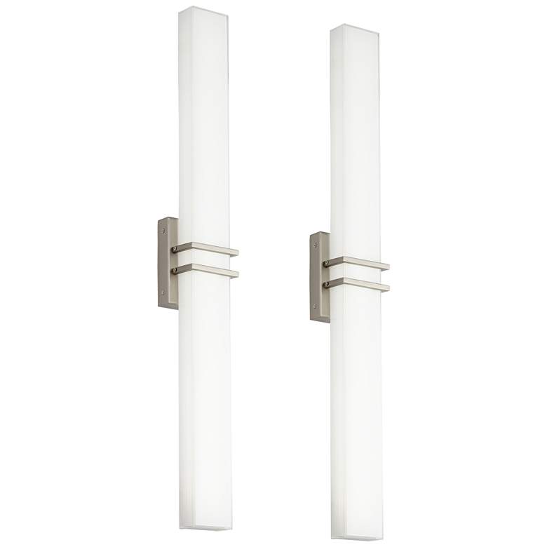 Image 1 Possini Euro Exeter 36 inch High Nickel LED Modern Bathroom Light Set of 2