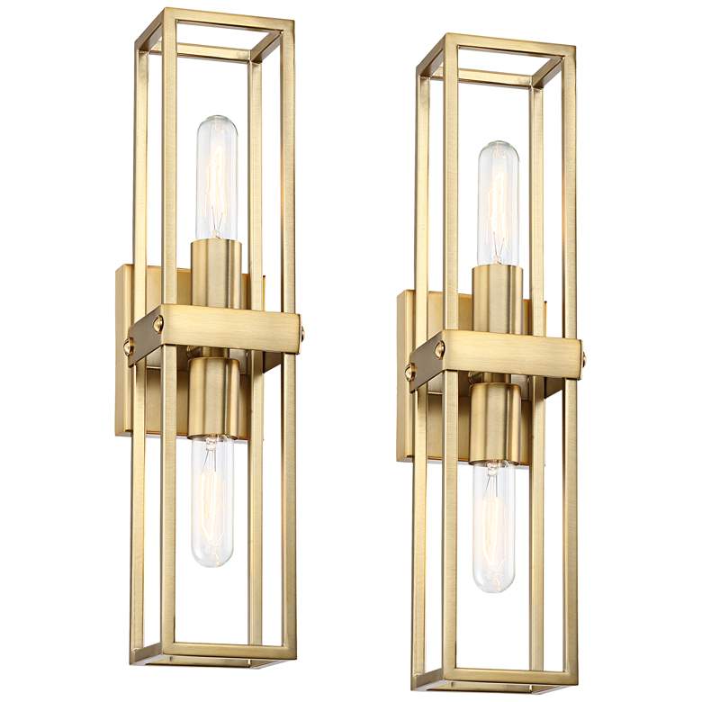 Image 2 Possini Euro Fabrian 18 1/4 inch Brass Modern Luxe Wall Sconce Set of 2